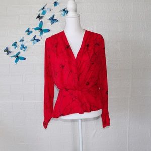 ASTR the label red long sleeve floral blouse
